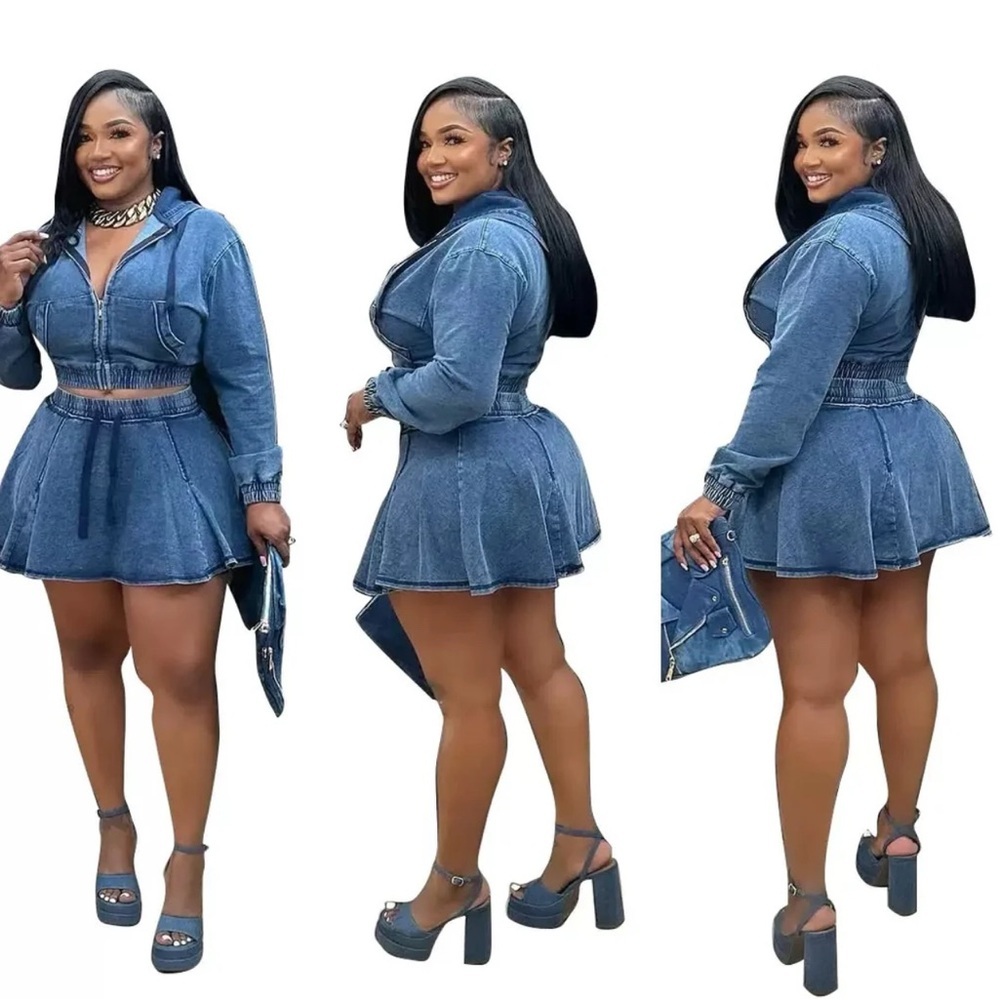 Two-Piece Skirt Set – Zip-Up Jacket & Flared Mini Skirt